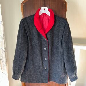 Vintage Freddi-Gail Wool Union Made Jacket Size Large Gray Red Coat - read